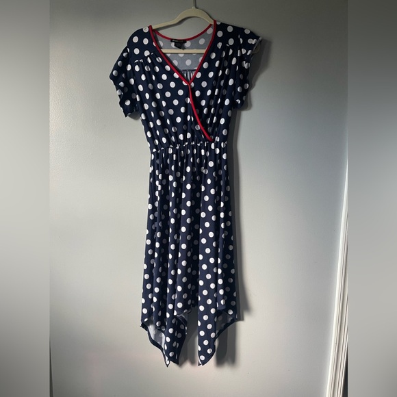 Robert Louis flowy polka navy and white dot midi dress S - Picture 1 of 8